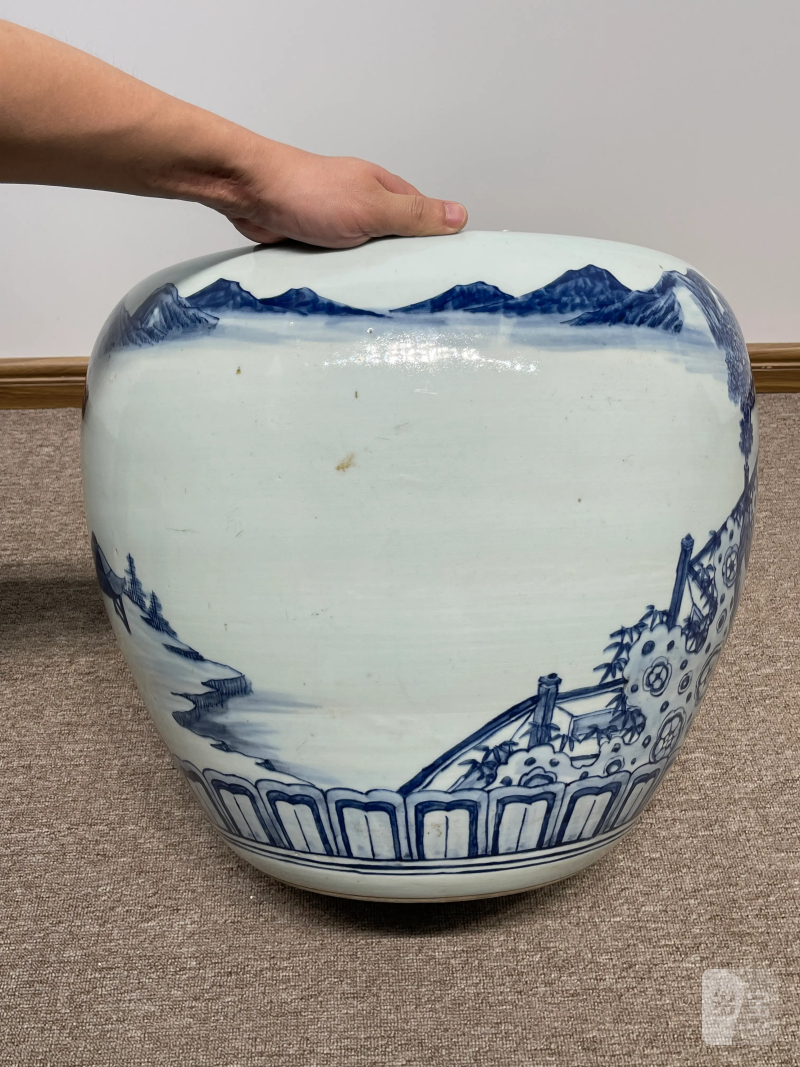 清中期 青花美人图大卷缸 - 图4